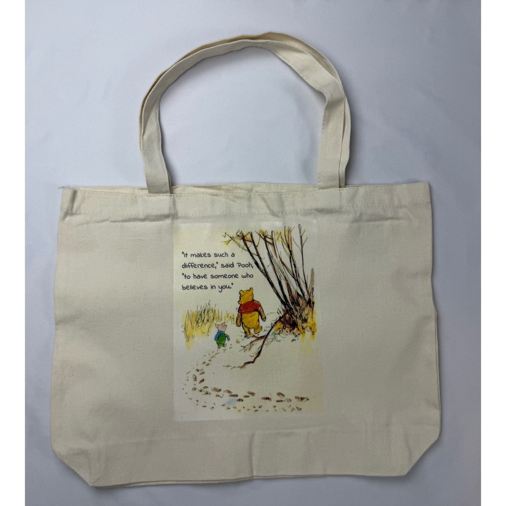 Winnie the Pooh Piglet Quote Canvas Tote Bag Cream Disney Book Lover Shopper